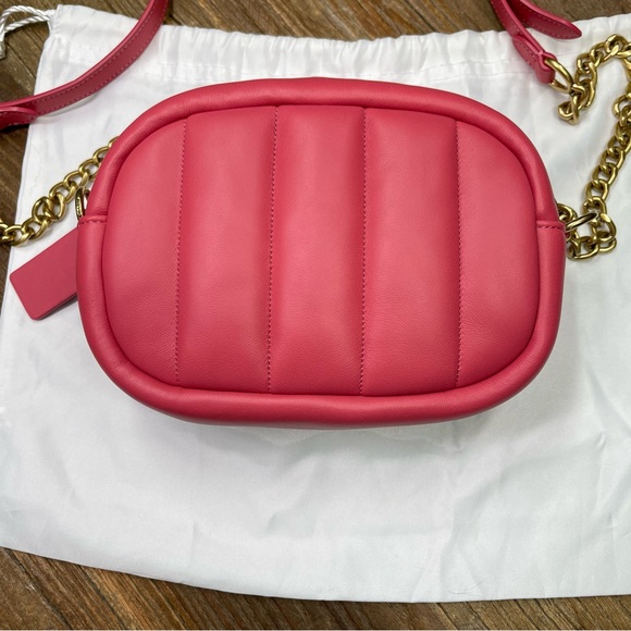 New ~ Coach Small Camera Bag With Quilting Watermelon Brass  Soft Calf Leather - Picture 4 of 9
